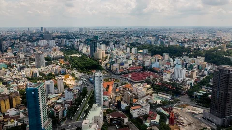 High angle view of Ho Chi Minh City downtown, Vietnam time lapse Vídeo Stock 116855897