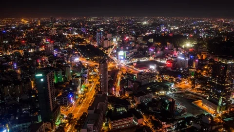 High angle view of Ho Chi Minh City downtown, Vietnam time lapse by night Stock Footage 116856034