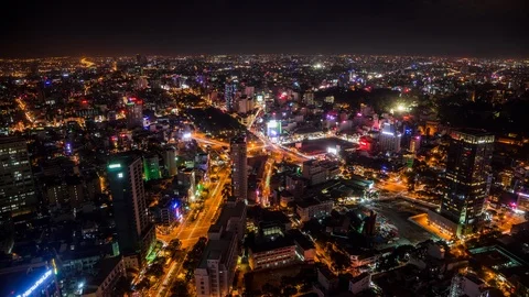 High angle view of Ho Chi Minh City downtown, Vietnam time lapse by night Vídeo Stock 116856060