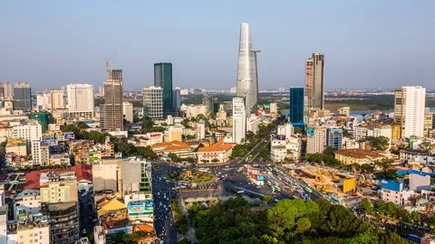 High angle view of Ho Chi Minh City downtown, Vietnam time lapse Stock Footage 116874836