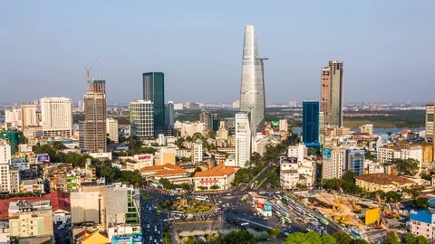 High angle view of Ho Chi Minh City downtown, Vietnam time lapse 動画素材 116874944