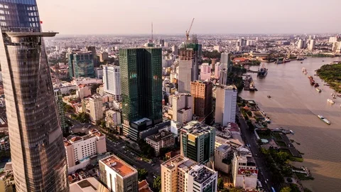 High angle view of Ho Chi Minh City downtown, Vietnam time lapse Vídeo Stock 116878065