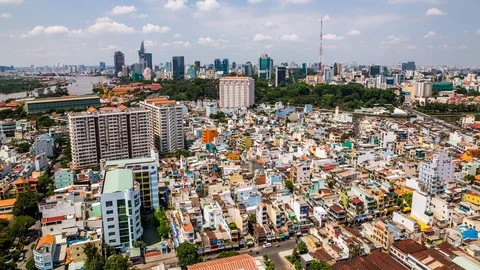 High angle view of Ho Chi Minh City downtown, Vietnam time lapse Stock Footage 116878496
