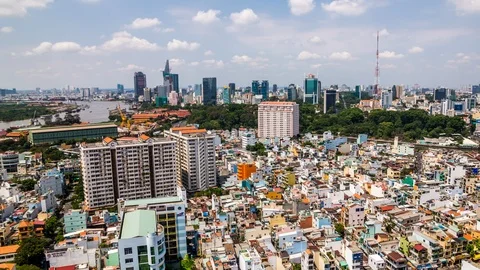High angle view of Ho Chi Minh City downtown, Vietnam time lapse Stock Footage 116878614