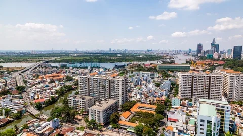 High angle view of Ho Chi Minh City downtown, Vietnam time lapse Stock Footage 116878726