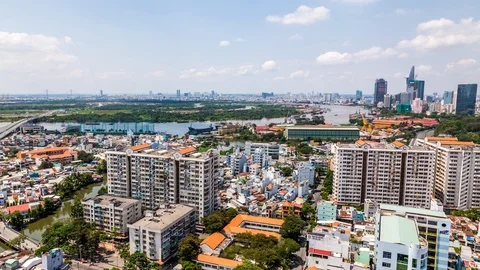 High angle view of Ho Chi Minh City downtown, Vietnam time lapse Vídeo Stock 116878860