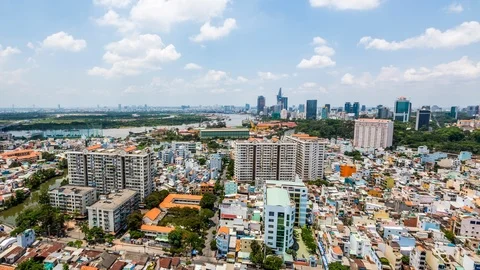 High angle view of Ho Chi Minh City downtown, Vietnam time lapse Vídeo Stock 116879448