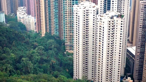 High angle view of Hong Kong Dense Apartment area Stock Footage 107177960