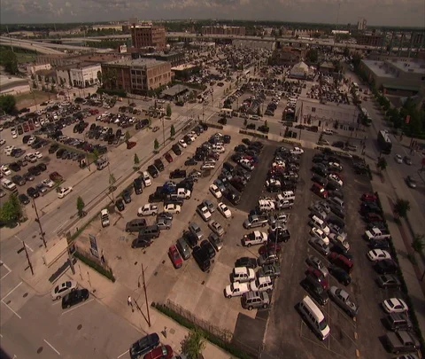 High angle view of Houston parking lots and traffic Stock Footage 86697475