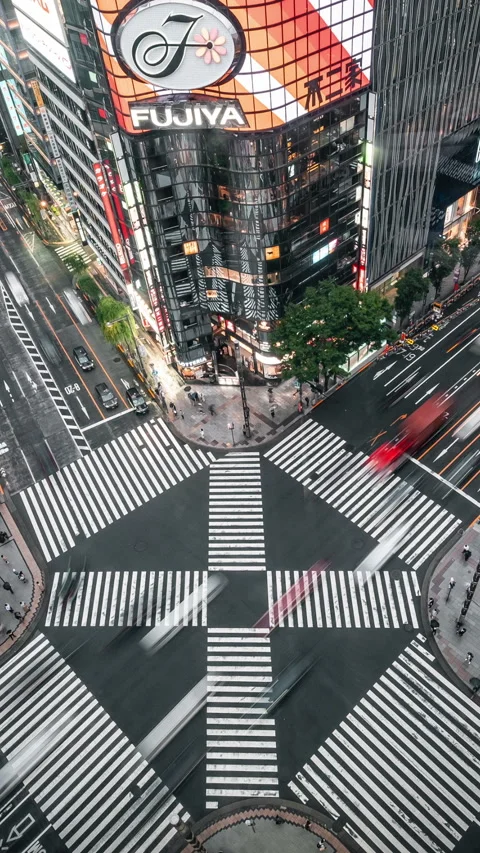 High angle view of illuminated city street in Japan Stock Footage 282068304