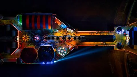 High-angle view of an illuminated open computer case showcasing colorful co.. Stock Photos