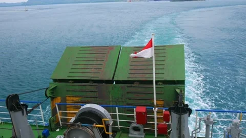 High angle view of Indonesia flag on the stern of the ship Stock Footage 237808081