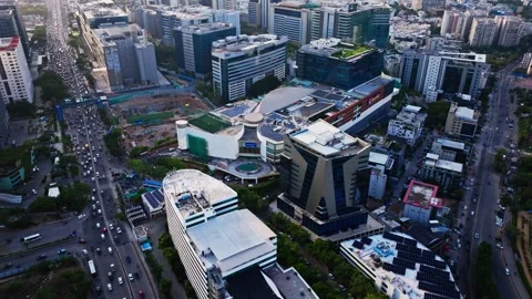 High angle view of Inorbit Mall with iLabs Capital and heavy traffic flow on Video stock 343031913