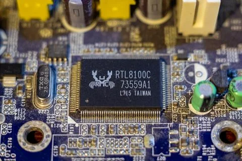 High angle view of integrated circuit processor part. Russia - 28 July 2026 Stock Photos