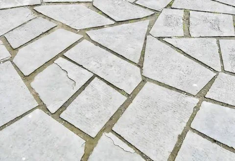 High Angle View of Irregular Gray Stone Flagstone Patio Flooring Stock Photos