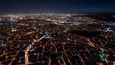 High angle view of Istanbul, Turkey time lapse at night Stock Footage 116916203