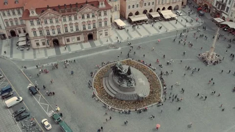 High Angle View of Jan Hus Memorial in Prague Old Town Square Stock Footage 342508474