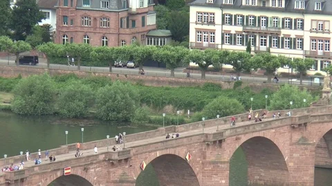 High Angle View of Karl Theodore Bridge in Heidelberg Zoom out Stock-Footage 82976482