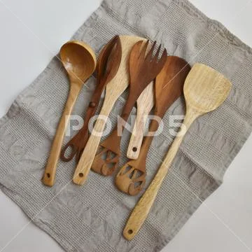 High angle view of kitchen utensil on the table Stock Photos