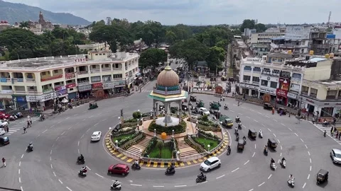 High angle view of Krishnaraja Wadiyar IV Circle or kr circle with regular .. Video stock 330988943