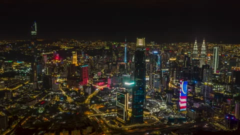 High Angle View of Kuala Lumpur Cityscape during Night Stock Footage 160904507