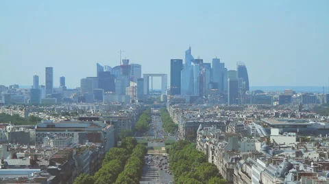 High angle view of La Defence (Paris), seen from the Arc de Triomph Stock Footage 40335702