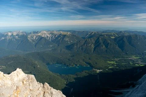 High angle view of lake eibsee Stock Photos