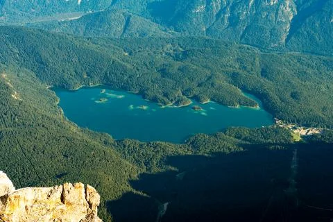 High angle view of lake eibsee Stock Photos