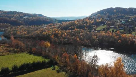 High-angle view of a lake surrounded by forest in southeastern region of Poland Stock Photos