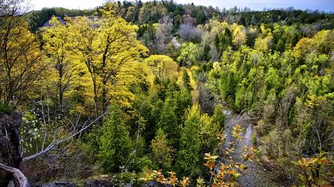 High angle view of landscape of the river valley in early spring Stock Photos