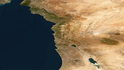 High angle view of the Levant coastline, natural geography of Lebanon and Israel Stock Illustration