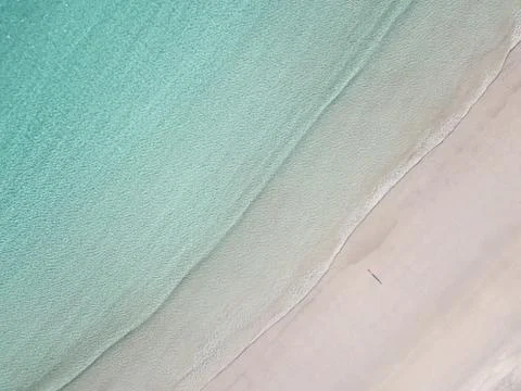 High angle view of lonely man on the Lofoten beach with copy space Stock Photos