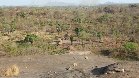 High Angle View Looking Down On Remote African Village Stock-Footage 102153720