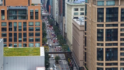 High Angle View Looking Up State Street in Downtown Chicago Video stock 90067577