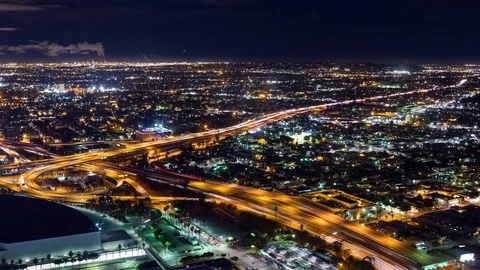 High Angle View of Los Angeles Freeways at Night Video stock 76691295