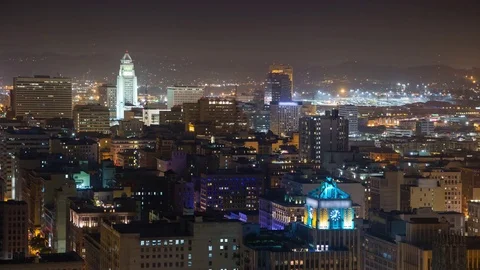 High Angle View of Los Angeles Historic Core at Night Video stock 76776088