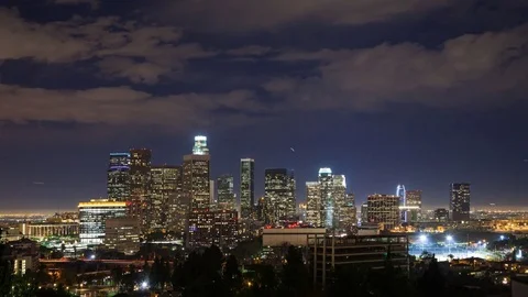 High Angle View of the Los Angeles Skyline at Night Video stock 76792893