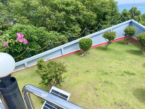 High angle view of a lush green small garden at Pattaya Viewpoint hilltop are Stock Photos