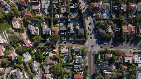 High angle view of luxury residential district. Fly above city on sunny day. Los Stock Footage 243747732