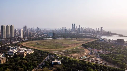 High angle view of Mahalakshmi Race Course Track in front of The Imperial towers Stock Footage 118856596
