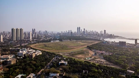 High angle view of Mahalakshmi Race Course Track in front of The Imperial towers Stock Footage 118856603