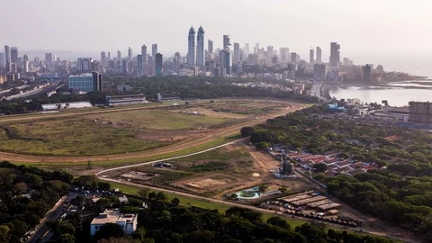 High angle view of Mahalakshmi Race Course Track in front of The Imperial towers Stock Footage 118856706