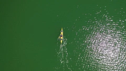 High angle view of man kayaking on the lake Stock Footage 310671059