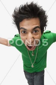 High angle view of a man shouting Stock Photos
