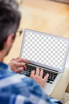 High angle view of man using laptop Stock Photos