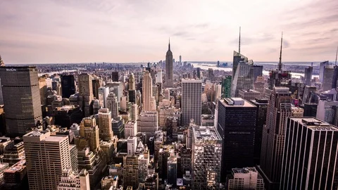 High angle view of Manhattan district in New york and the Empire State building Stock Footage 119141310