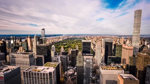 High angle view of Manhattan district in New york and Central Park time lapse Stock Footage 119141396