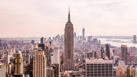 High angle view of Manhattan district in New york and the Empire State building Stock Footage 119141404