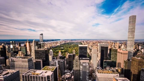 High angle view of Manhattan district in New york and Central Park time lapse Stock Footage 119141607