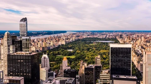 High angle view of Manhattan district in New york and Central Park time lapse Vídeo Stock 119141616
